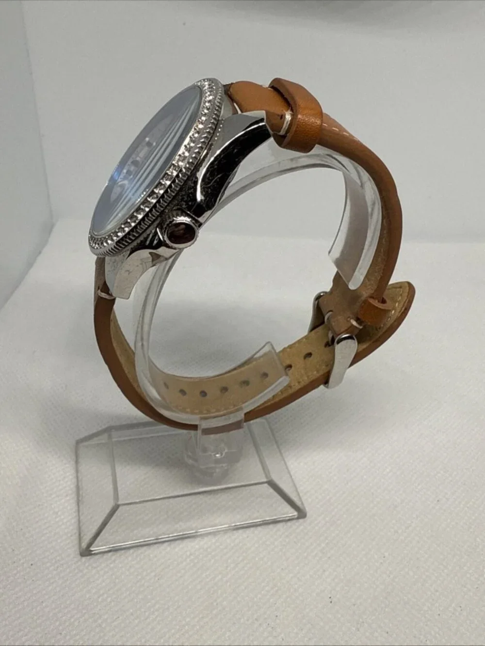 Fossil AM4623 Cecile Crystal Accented 40mm Quartz Brown Leather Strap Women's